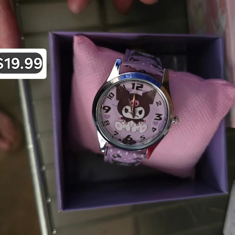 Kids Purple Cartoon Cat Analog Watch